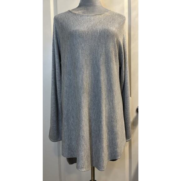 Joan Vass Cashmere Blend 1/4 Zip Pullover Tunic Sweater Sz L Gray - Picture 1 of 7